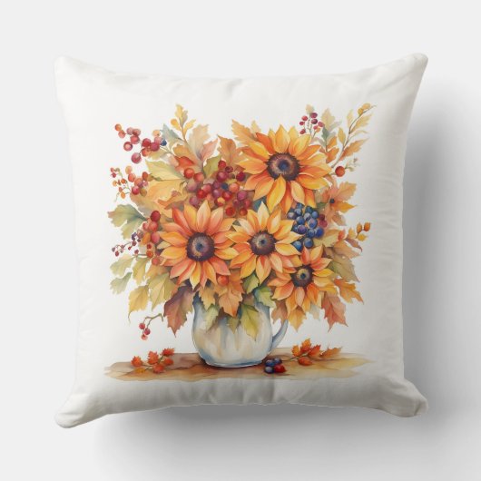 美しい秋ひまわりの花と果実の花束 クッション (裏面)