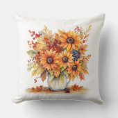 美しい秋ひまわりの花と果実の花束 クッション (正面)