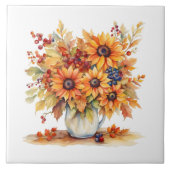 美しい秋ひまわりの花と果実の花束 タイル (正面)