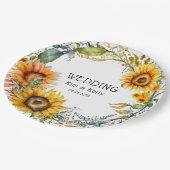 美しい秋サンフラワーズエアリーリース結婚ズ ペーパープレート (アングル)