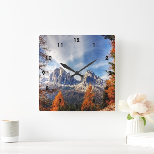 美しい秋ツリーズマウンテンウォールクロック スクエア壁時計 (ホーム)