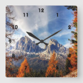 美しい秋ツリーズマウンテンウォールクロック スクエア壁時計 (正面)