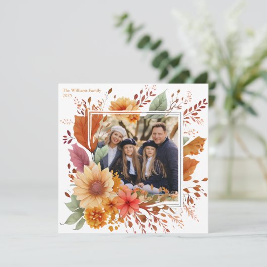 美しい秋フローラファミリーフォトサンクスギビング シーズンカード (スタンド正面)