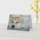 美しい秋田考える犬の カード (黄色い花)