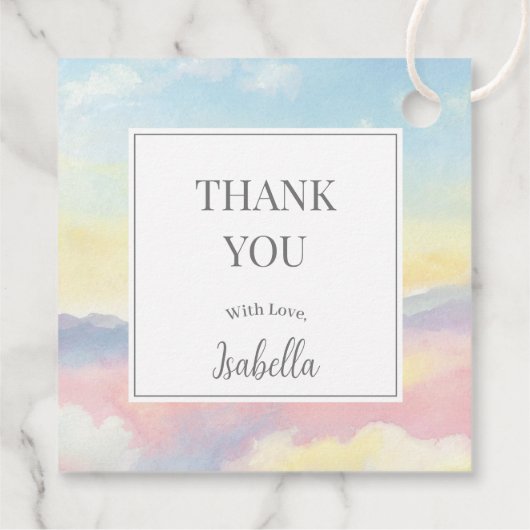 美しい空と雲赤ちゃんシャワーありがとう フェイバータグ (裏面)