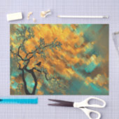 美しい空のデコパージュを持つ木の鳥 薄葉紙 (クラフト)