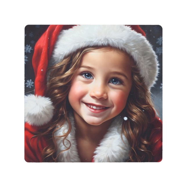 美しい笑顔の女の子サンタクロース北欧 メタルプリント (正面)