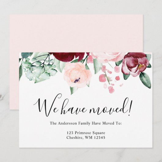 美しい筆記体の引っ越しお知らせカード 案内状 (正面/裏面)
