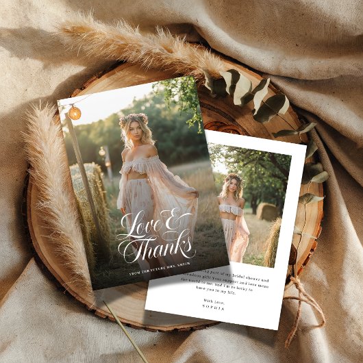 美しい筆記体の愛と感謝のウェディングシャワーの写真 サンキューカード