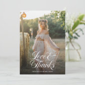 美しい筆記体の愛と感謝のウェディングシャワーの写真 サンキューカード (スタンド正面)