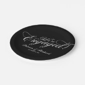 美しい筆記体の結婚発表パーティー ブラック ペーパープレート (アングル)