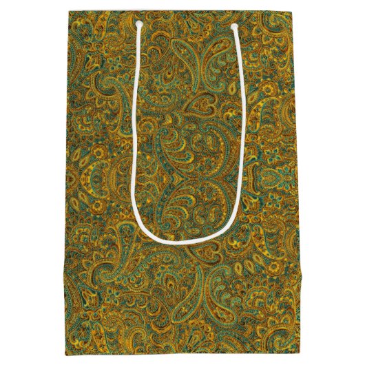 美しい紅葉ヴィンテージペイズリー ミディアムペーパーバッグ (裏面)