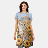 美しい納屋フクロウとヒマワリ エプロン (着用した状態)