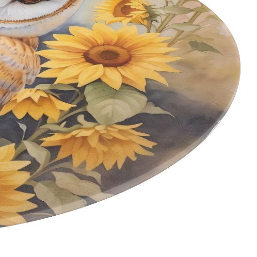 美しい納屋フクロウとヒマワリ カッティングボード (角)