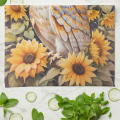 美しい納屋フクロウとヒマワリ キッチンタオル (折り畳み)