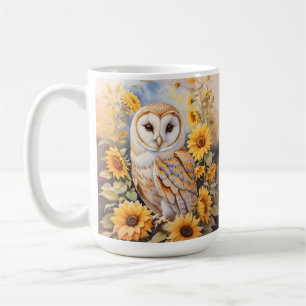 美しい納屋フクロウとヒマワリ コーヒーマグカップ
