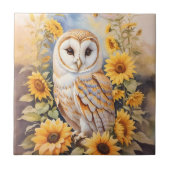 美しい納屋フクロウとヒマワリ タイル (正面)
