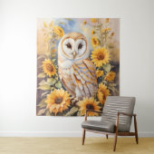 美しい納屋フクロウとヒマワリ タペストリー (インサイチュ)