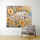 美しい納屋フクロウとヒマワリ タペストリー (インサイチュ(横))