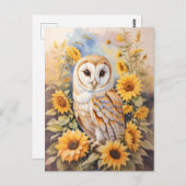 美しい納屋フクロウとヒマワリ ポストカード (正面/裏面)