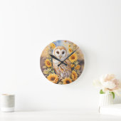 美しい納屋フクロウとヒマワリ ラウンド壁時計 (ホーム)