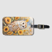 美しい納屋フクロウとヒマワリ ラゲッジタグ (正面横)