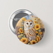 美しい納屋フクロウとヒマワリ 缶バッジ (正面&裏面)
