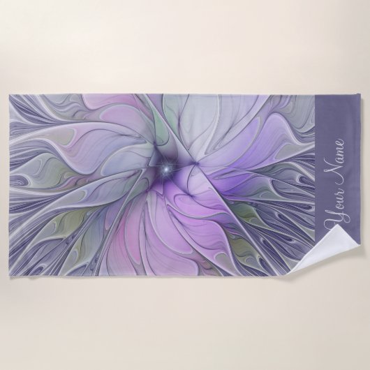 美しい素晴らし抽象芸術フラクタルアートフラワーネーム ビーチタオル (正面)