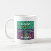 美しい素朴な割れた泥の愛の癒し文字芸術 コーヒーマグカップ (左)