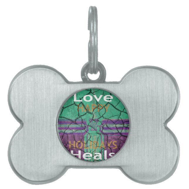 美しい素朴な割れた泥の愛の癒し文字芸術 ペットネームタグ (正面)