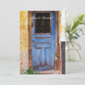 美しい素朴な古い青いドアGREECE招待状 招待状 (スタンド正面)