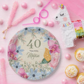 美しい素朴な花40歳の誕生日モダン ペーパープレート (パーティー)