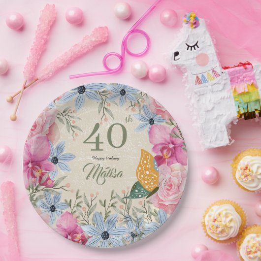 美しい素朴な花40歳の誕生日モダン ペーパープレート (パーティー)