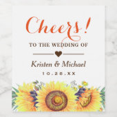 美しい素朴ひまわりの応援は結婚の ワインラベル (シングルラベル)