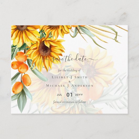美しい素朴ひまわりパンパスグラス結婚ズ ポストカード (正面)
