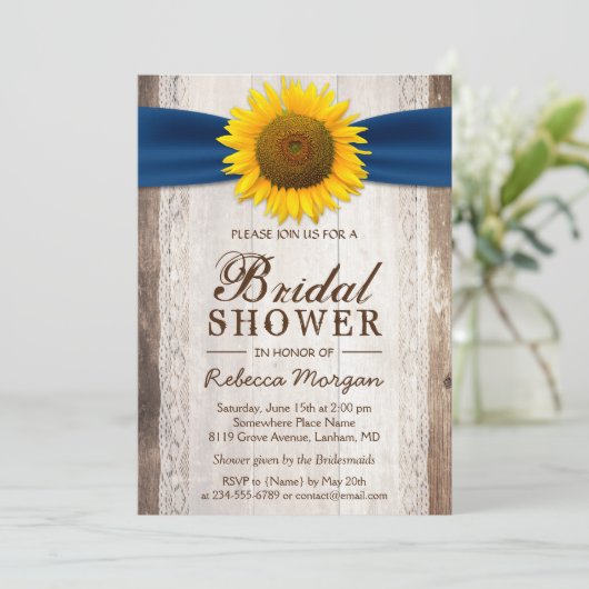 美しい素朴ひまわりリボンブライダルシャワー 招待状 (スタンド正面)