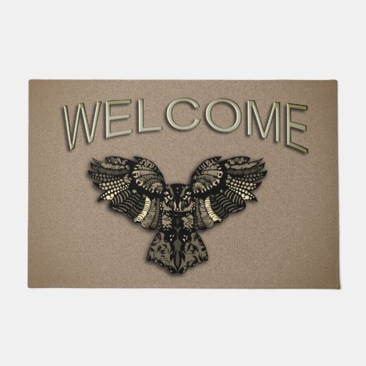 美しい素朴フクロウ ドアマット (正面)