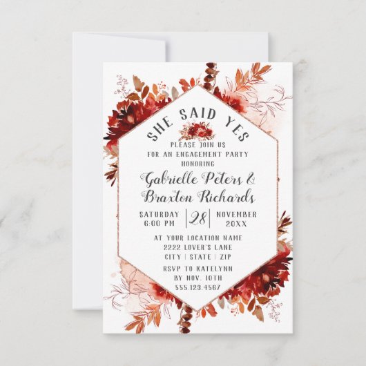 美しい素朴フローラ彼女が言ったYes婚約パーティ 招待状 (正面)