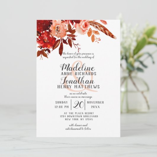 美しい素朴ボヘミアンフローラ縁どトップ結婚ズ 招待状 (スタンド正面)