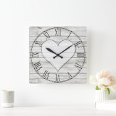 美しい素朴木のテクスチャハート スクエア壁時計 (ホーム)