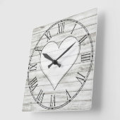 美しい素朴木のテクスチャハート スクエア壁時計 (傾斜)