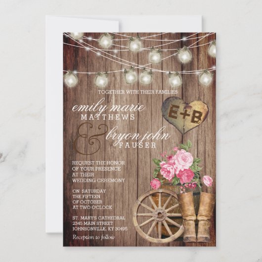 美しい素朴木樽とマウーブフローラ 招待状 (正面)