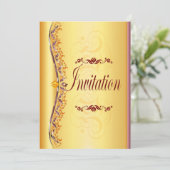 美しい紫とオレンジの金ゴールド招待状 招待状 (スタンド正面)