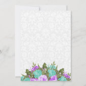 美しい紫とティール(緑がかった色)の花結婚の花 招待状 (裏面)