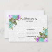 美しい紫とティール（緑がかった色）の花 – RSVP (裏面)