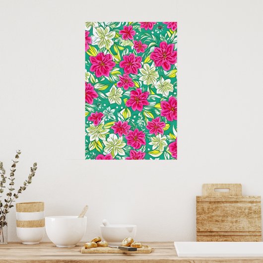 美しい紫と白の百合花 ポスター (キッチン)