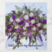 美しい紫と白の花の花嫁付きワイン ワインラベル (シングルラベル)