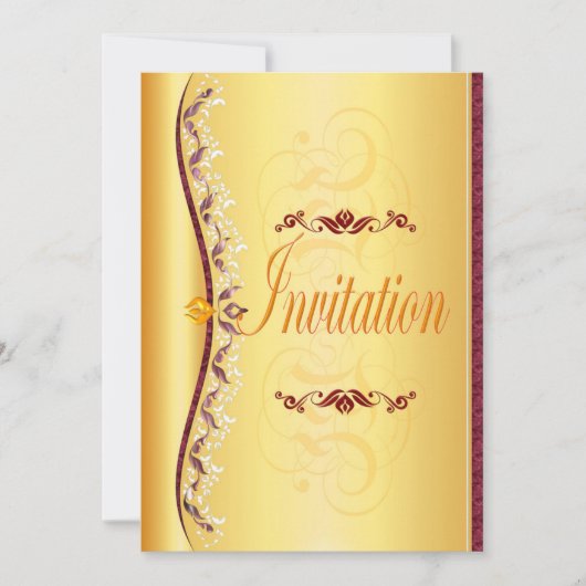 美しい紫と白の金ゴールド招待状 招待状 (正面)