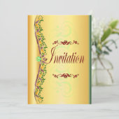 美しい紫と緑の金ゴールド招待状 招待状 (スタンド正面)