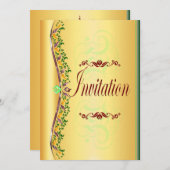 美しい紫と緑の金ゴールド招待状 招待状 (正面/裏面)